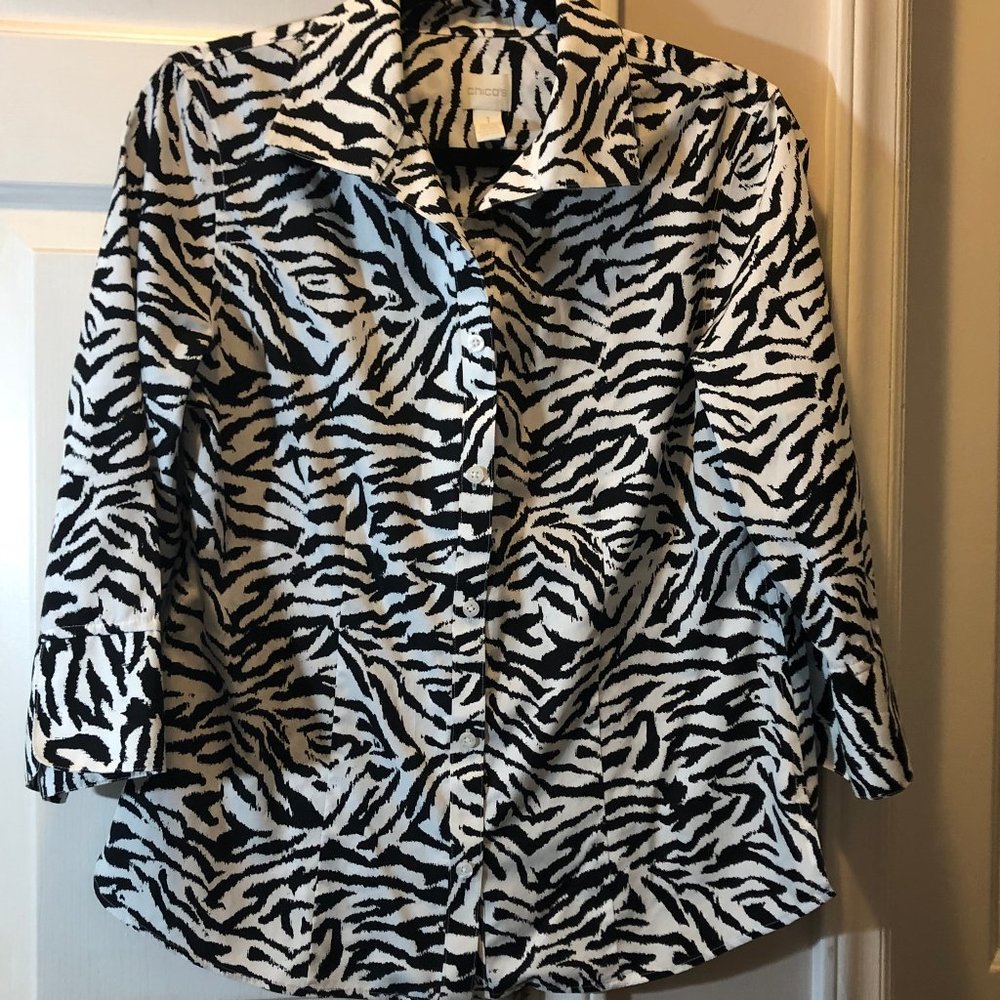 Chico's No Iron Button Front Shirt Size 1 Medium M